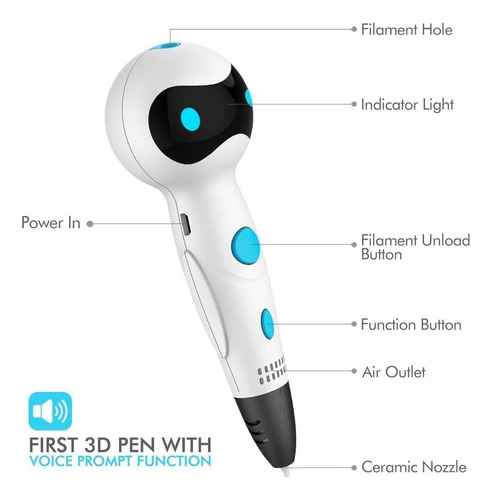 Lápiz Impresora 3d Robot Sm-04 Con 54mts De Filamentos Blanc