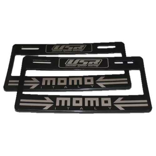 Juego Porta Placas Ancho Decorado Momo Negro/plata 2 Pzas