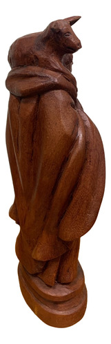 Estatueta Pastor Com Ovelha Em Madeira Bordô