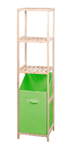 Organizador De Madera Con Cesto Color Verde Juguetes Ropa