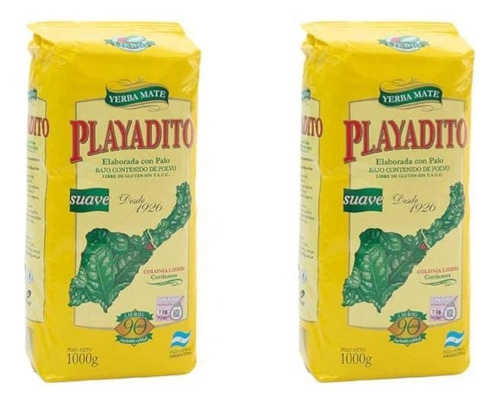 Yerba Mate Playadito 1000grs Suave Sin Tacc X 2 Unidades