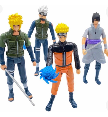 Kit 4 Bonecos Led Naruto Uzumaki Articulados Sasuke Kakashi