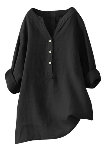 Blusas Femininas Com Decote Em V, Manga Comprida, Botão Solt