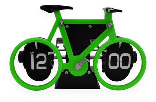 Reloj Flip En Forma De Bicicleta Verde De Escritorio