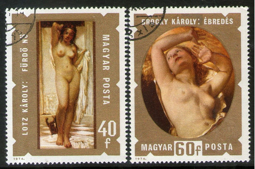 Hungría 2 Sellos Pinturas De Desnudos: Lotz Y Brocky 1974 