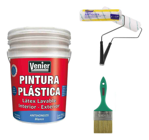 Pintura Plastica Latex Int/ext Venier 25kg + Pincel Rodillo