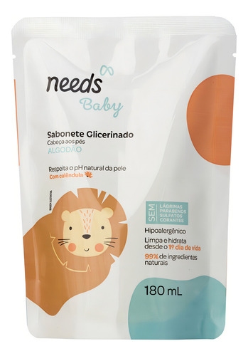 Sabonete Líquido Needs Baby Glicerinado Algodão Refil 180ml