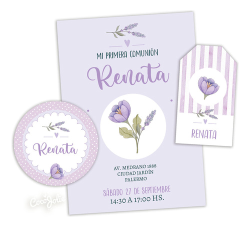 Kit Imprimible Bautismo /bautizo Flores Lilas Y Violetas Pdf