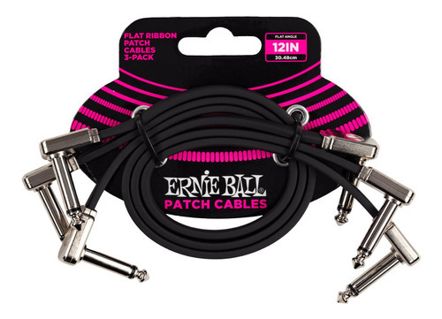 Paquete Ernie Ball De 3 Cables De 30cm Plug Plano Para Pedal