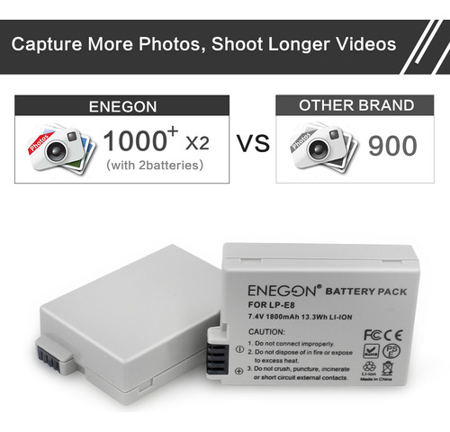 Enegon Bateria Lp-e8 Cargador Dual Rapido Para Canon Eo T3i