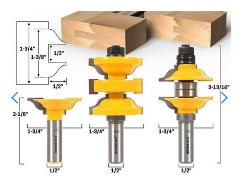 Kit 3 Fresas Widia Puerta Madera Entrada Router Tupi 