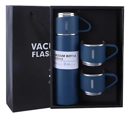 Kit Termo Térmico 500ml con 3 Tazas para Café - Acero Inoxidable Doble Pared