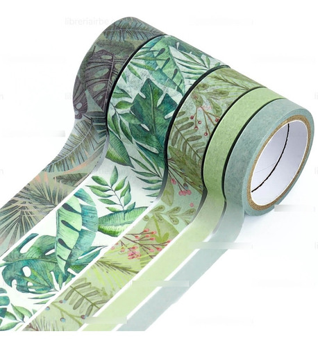 Cinta Adhesiva Decorativa Washi Tape Modelo Follaje 5 Rollos