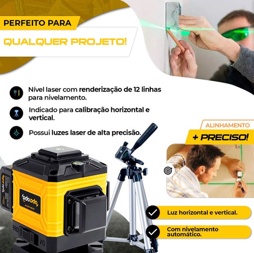 Nível A Laser 360º Verde 12 Linhas 3d Com Tripé Profissional