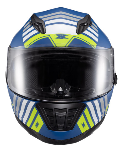 Capacete Texx Fechado Wing Grid Azul Verde Branco 56