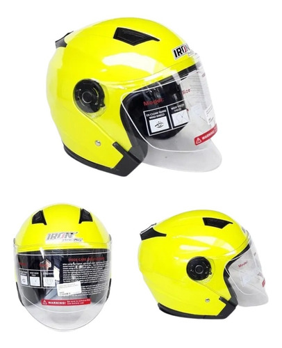 Casco Iron Racing 3/4 Doble Mica Amarillo Neon M (g800)