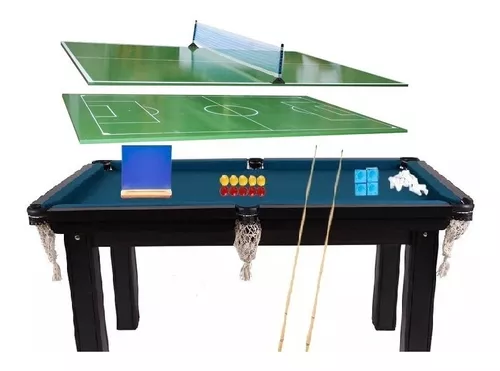 Mesa de Jogo 3x1 Pano Vinho (Bilhar / Tenis de Mesa / Botão) PROCÓPIO COM  TAMPO E KIT