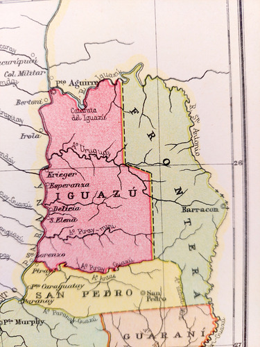 Antiguo Mapa Color 1926 Misiones Ferrocarriles Plano (Usado)