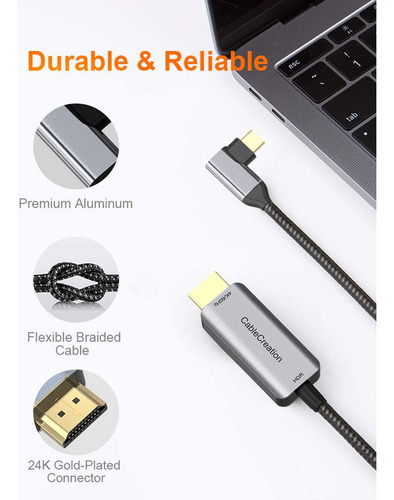 Cablecreation Cable Usb C A Hdmi En Ángulo Recto Adaptador T