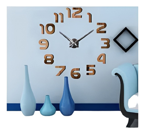 Reloj 3d Gigante 120cm Plateado Pared Deco Espejo Negro Dora