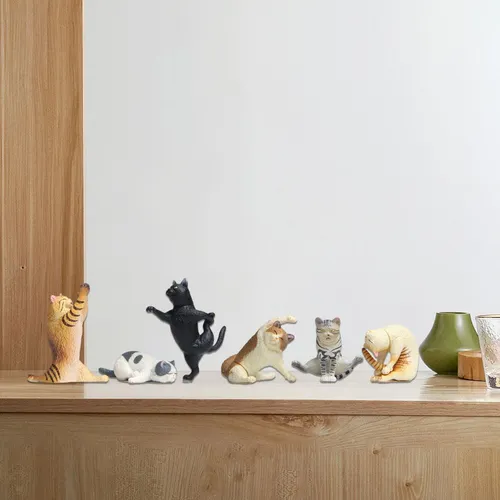 6 Piezas De Dibujos Animados Kawaii Pvc Yoga Figuras De Gato