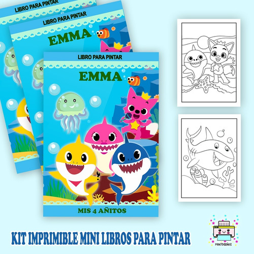 Kit Imprimible Mini  Libro Pintar Personalizar Baby Shark