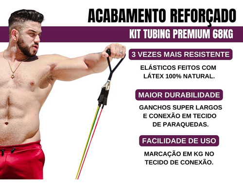 Kit Elástico Tubing Premium + 5 Mini Bands 100% Látex Bravus Preto