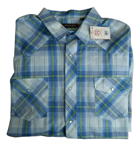 Camisa Hombre Vaquera Rodeo Roper Blanca Azul 2xl 3xl