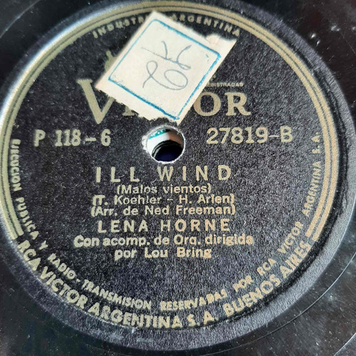 Pasta Lena Horne Acomp Orq Lou Bring Victor C405
