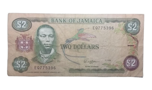 Billete De 2 Dólares Jamaica 1993