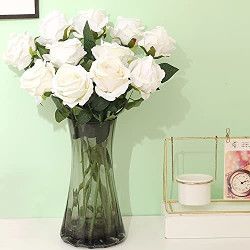 Ramo De 15 Rosas Artificiales De Terciopelo Color Blanco