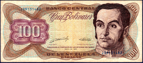 Billete De 100 Bolívares J8 Mayo 31 1990 Simón Bolívar