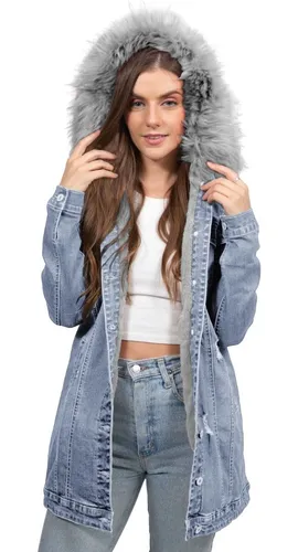 Cazadora Mezclilla Deslavada Gorro Peluche Roosevelt 50 1 399