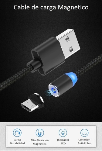 Imagen 8 de 10 de Cable Magnetico Cargador Micro Usb Tipo C iPhone Compatible