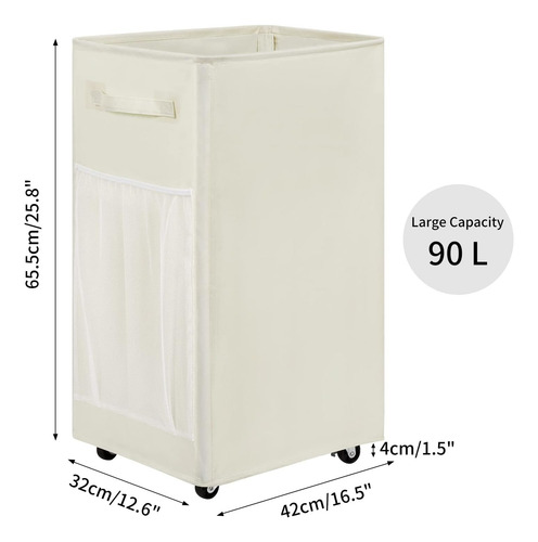 Cesta De Ropa Sucia Con Ruedas De 90 Litros, Cesta Plegable