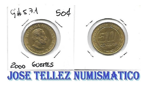 Moneda Argentina 50 Centavos Guemes Año 2000 Palermo (Usado)