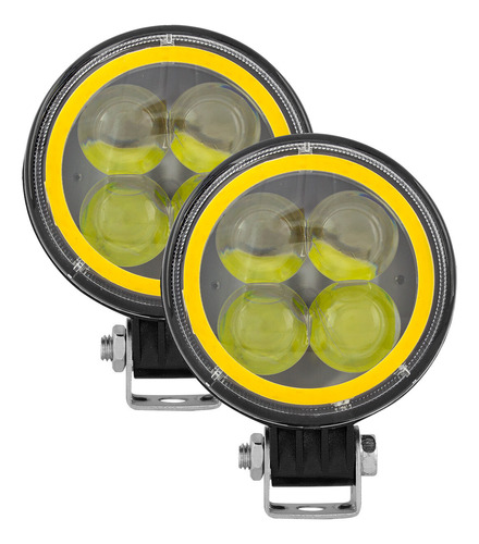 2 Faros 4 Leds Cob Luz Blanca Con Aro Ámbar Tunelight 12w