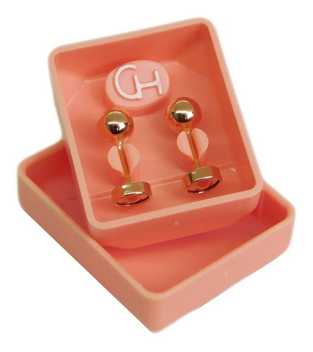 Imagen 2 de 4 de Aros Abridores Bebe Ch Perno Oro 18kts Bolitas 4,5mm Cod 305