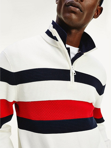 Sweater Global Stripe Hombre Blanco Tommy Hilfiger E2 
