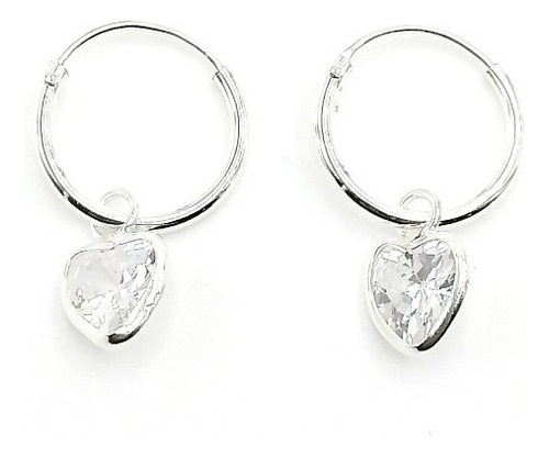 Aros Argollas Con Dije Corazón Cubic De Plata 925 