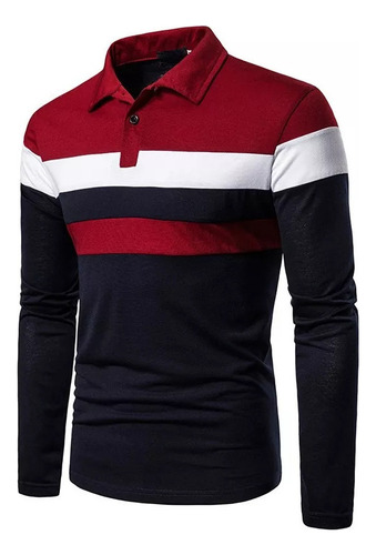 Camisa Polo Masculina Listrada Com Lapela De Manga Comprida