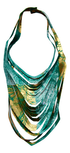 Collar Verde Y Plata, Diseño Argentino, Accesorio De Moda