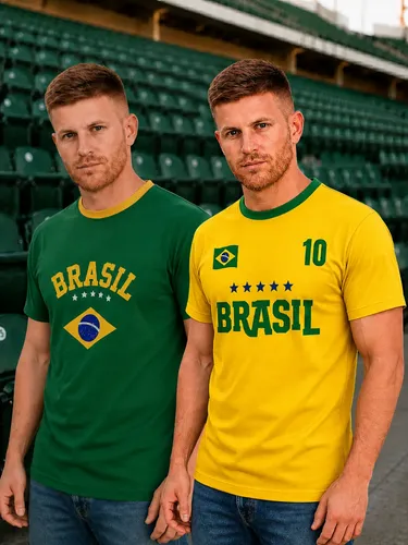 Kit 2 Camiseta Masculina Brasil Verde Amarela Torcedor Copa 
