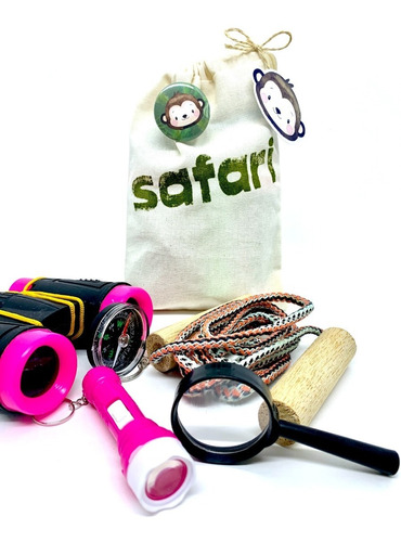 Imagem 1 de 3 de Kit Safari Rosa Explorador Ecobag Binóculo Corda Lanterna