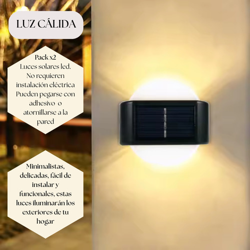 Set X2 Aplique Luz Led Bidireccional Solar Exterior Cálida Blanco