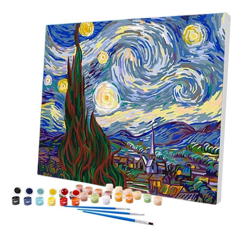 Imagem 1 de 7 de Pintura Numerada Noite Estrelada Inspiracao - Van Gogh
