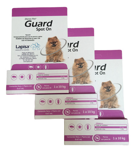 Pack 3 Dorso Pet Guard Spot On Perro 0.67 Ml 1 A 10 Kg