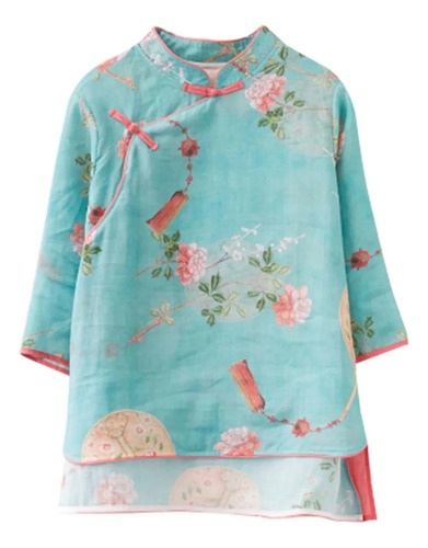Camisa Hanfu Con Estampado De Flores Para Mujer, Tanga