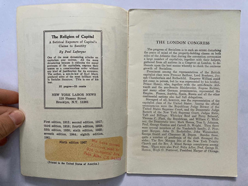 Paul Lafargue. The Religion Of Capital. 1967.