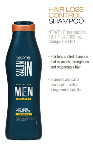 Imagen 3 de 3 de Shampoo Para Varón Recamier Saloon In (canas,caspa Y Caída)